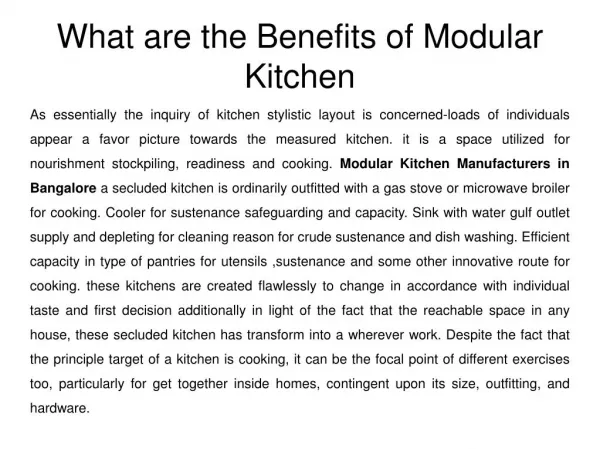 What are the Benefits of Modular Kitchen