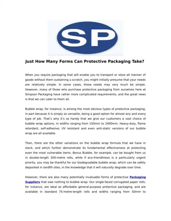 Just How Many Forms Can Protective Packaging Take?