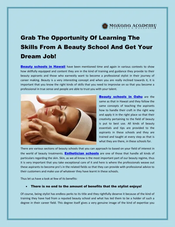 Grab The Opportunity Of Learning The Skills From A Beauty School And Get Your Dream Job! - Makana Academy