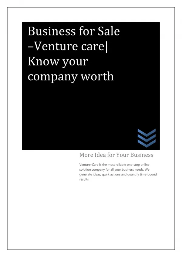 Business for sale-Venture care| Know your company worth