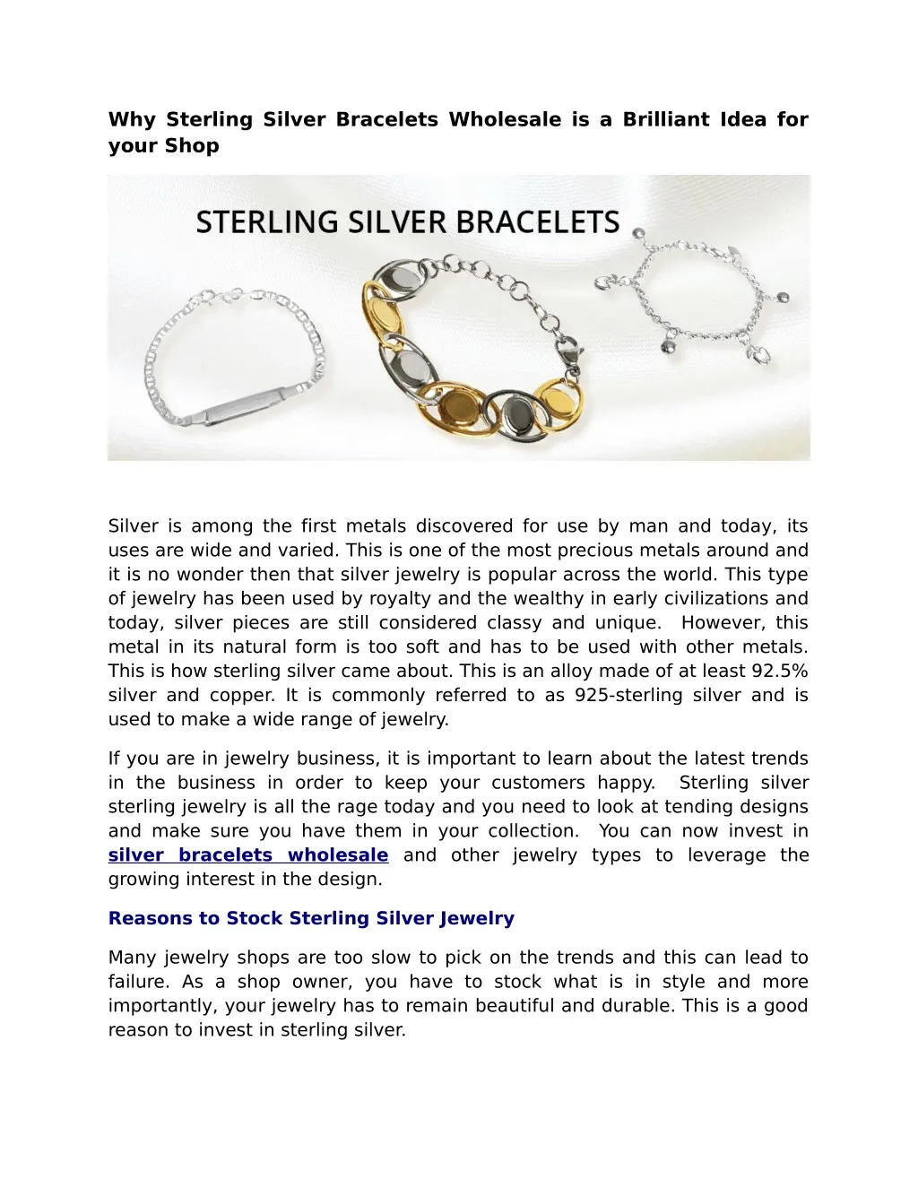 why sterling silver bracelets wholesale