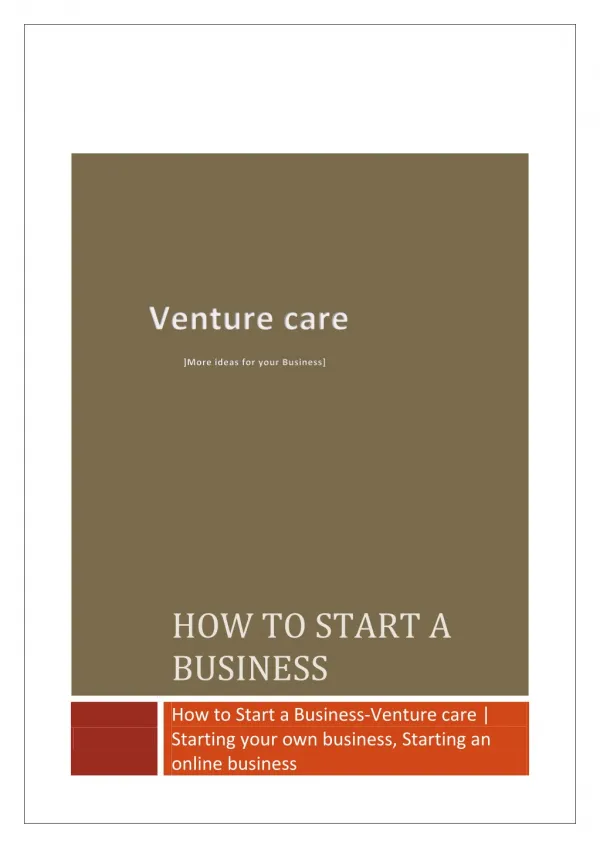 How to Start a Business-Venture care | Starting your own business, Starting an online business
