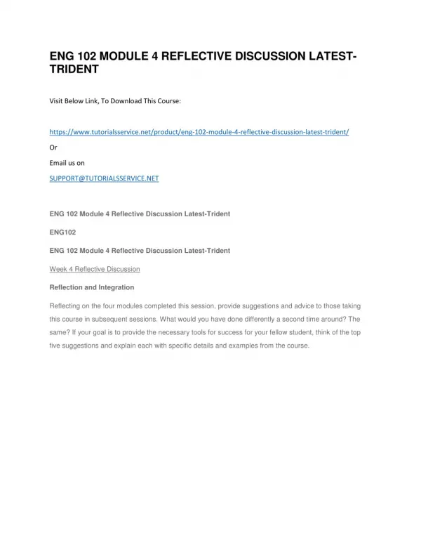 eng 102 module 4 reflective discussion latest
