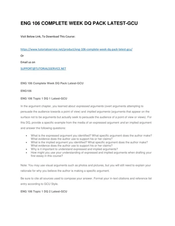 eng 106 complete week dq pack latest gcu