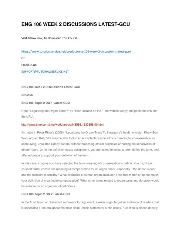 eng 106 week 2 discussions latest gcu