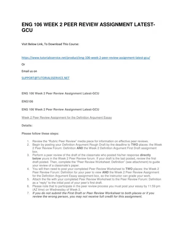 eng 106 week 2 peer review assignment latest gcu