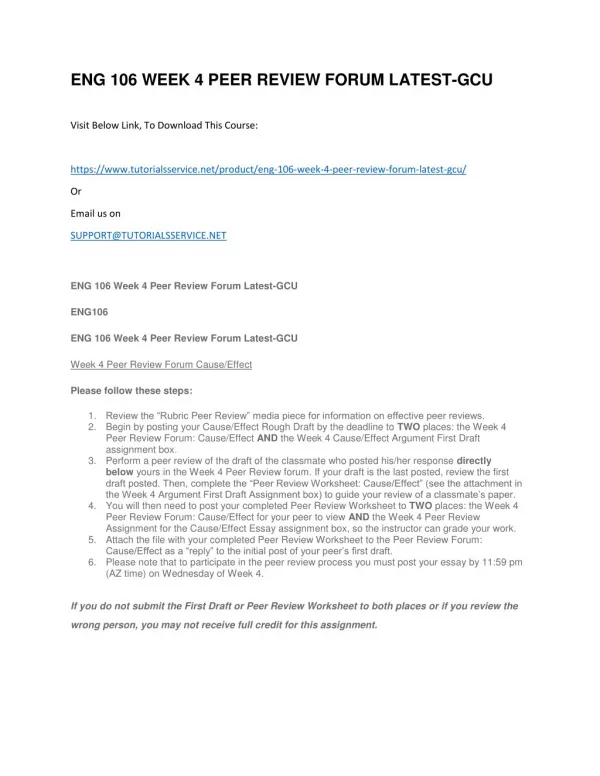 eng 106 week 4 peer review forum latest gcu