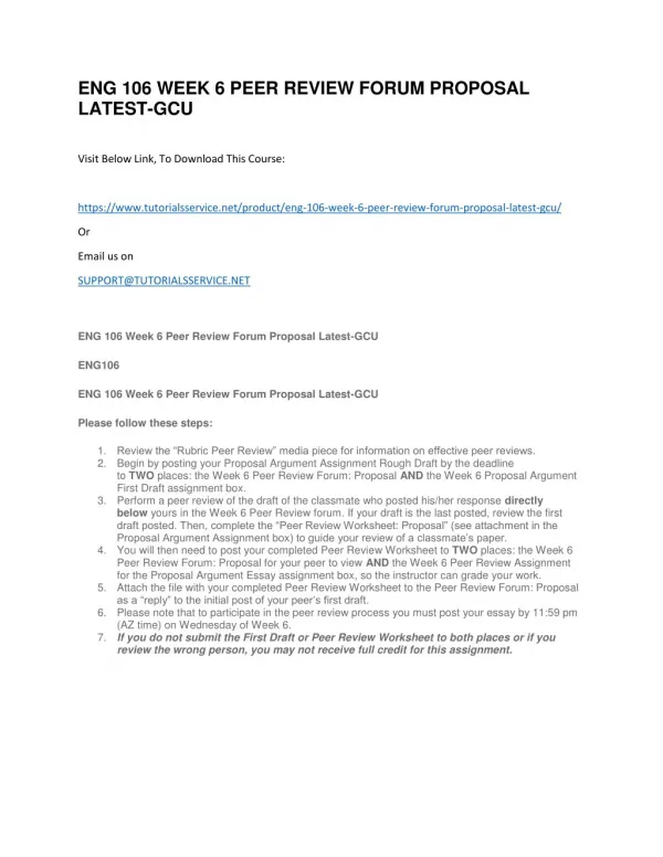 eng 106 week 6 peer review forum proposal latest