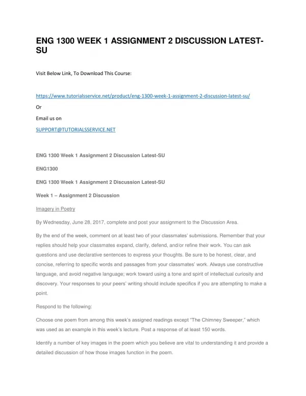 eng 1300 week 1 assignment 2 discussion latest su