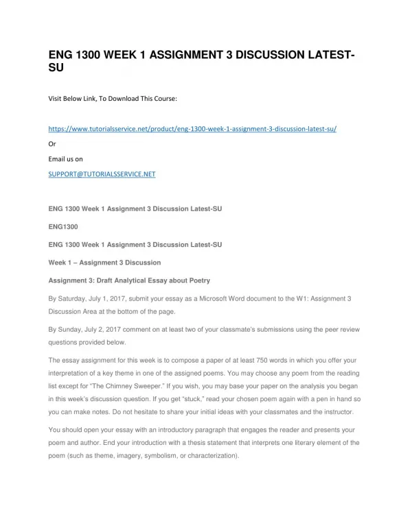 eng 1300 week 1 assignment 3 discussion latest su