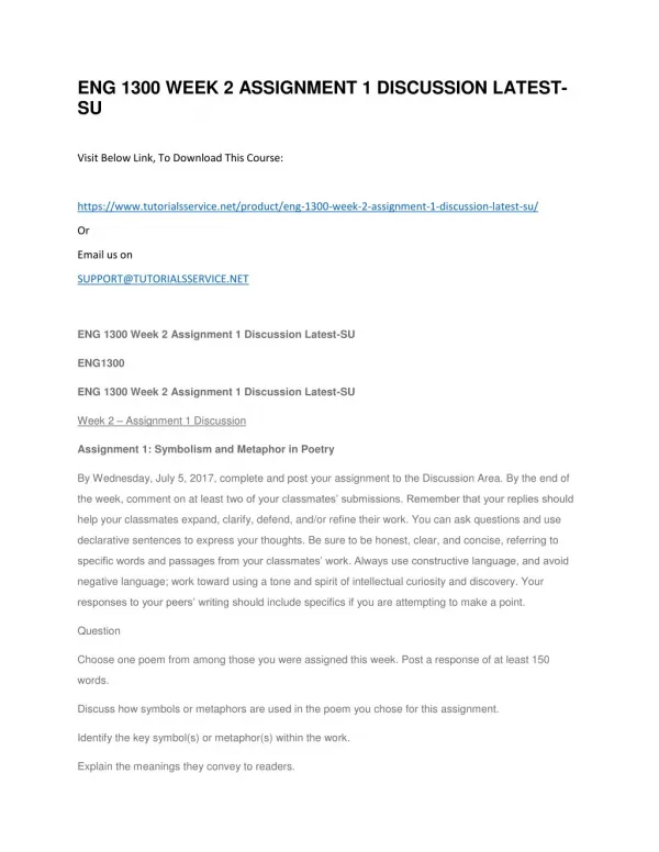 eng 1300 week 2 assignment 1 discussion latest su