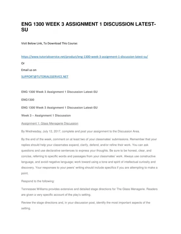 eng 1300 week 3 assignment 1 discussion latest su