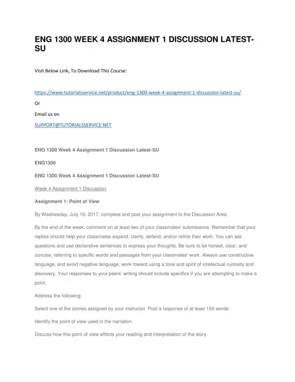 eng 1300 week 4 assignment 1 discussion latest su