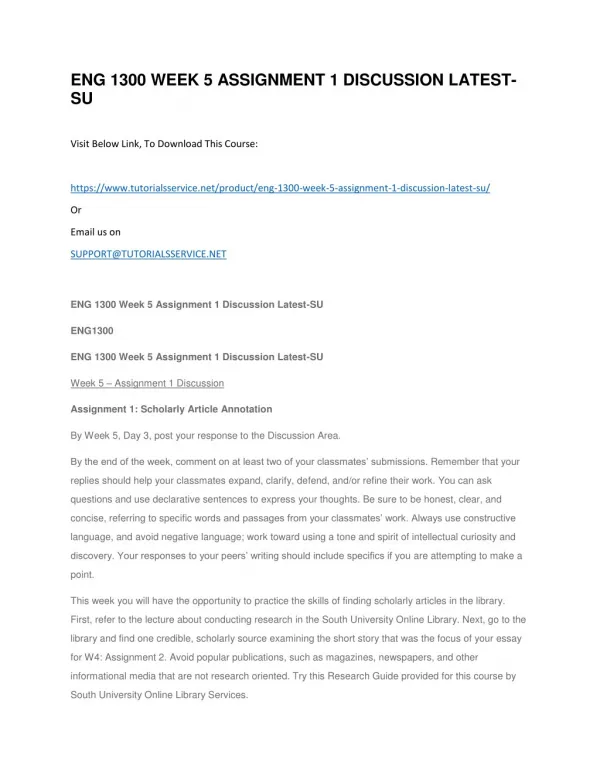 eng 1300 week 5 assignment 1 discussion latest su