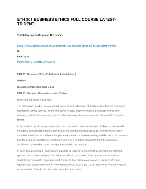 eth 301 business ethics full course latest trident