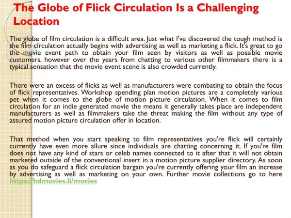 The Globe of Flick Circulation Is a Challenging Location