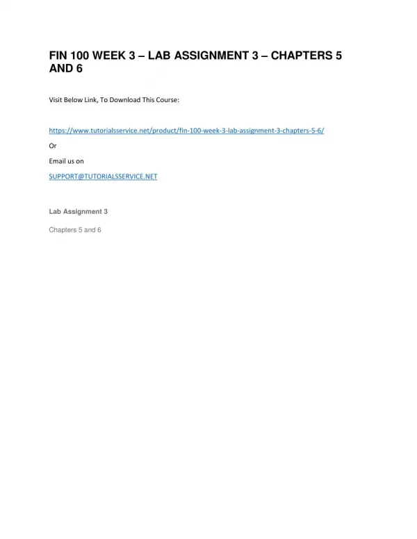 fin 100 week 3 lab assignment 3 chapters 5 and 6