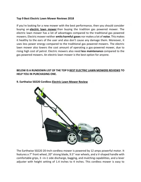 Electronic Lawn Mower Reviews