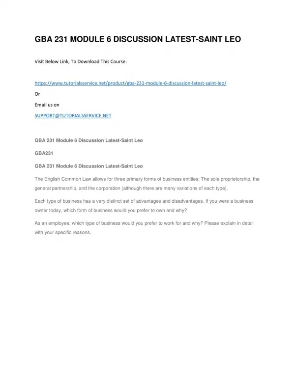 gba 231 module 6 discussion latest saint leo