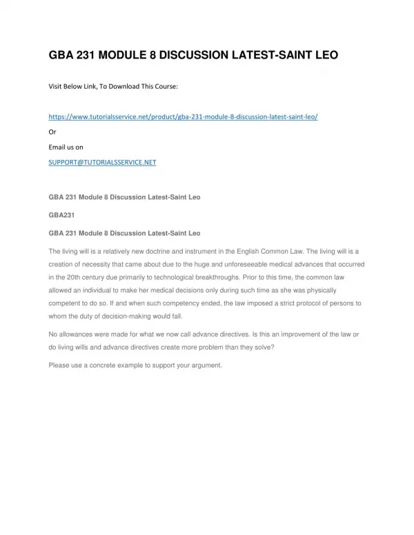 gba 231 module 8 discussion latest saint leo