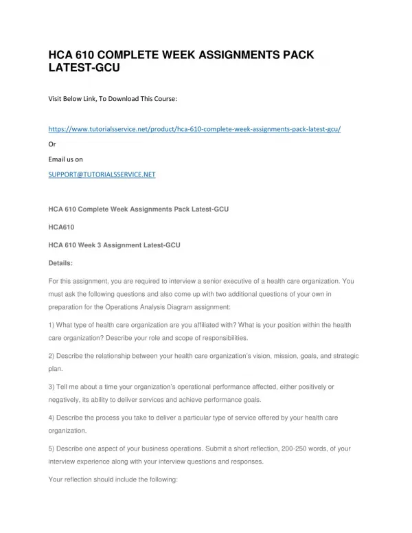 hca 610 complete week assignments pack latest gcu