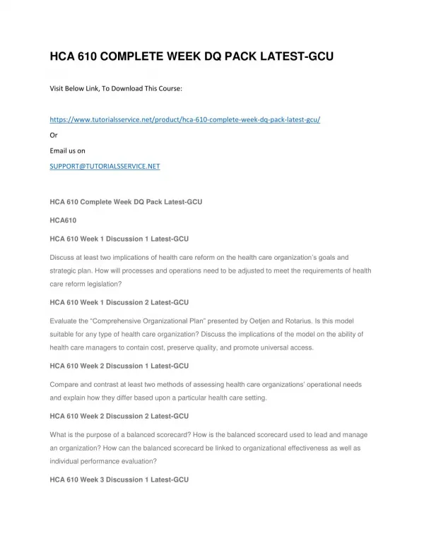 hca 610 complete week dq pack latest gcu