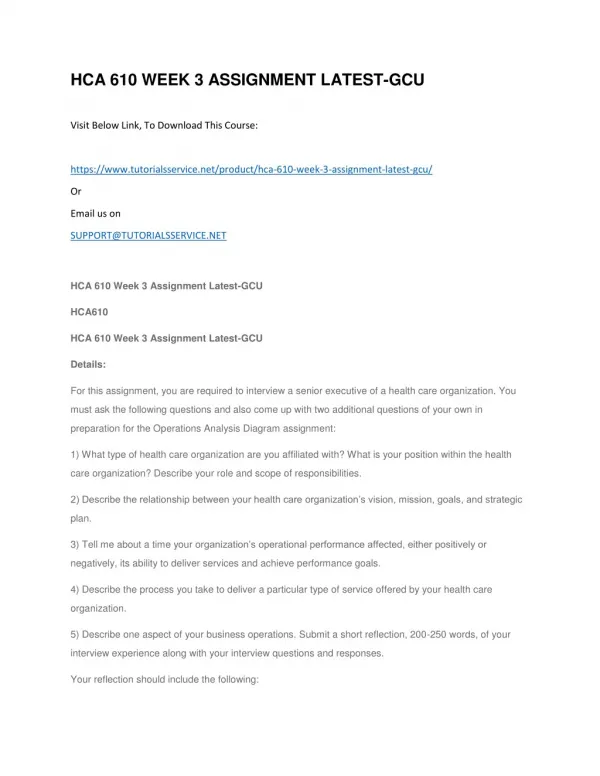 hca 610 week 3 assignment latest gcu