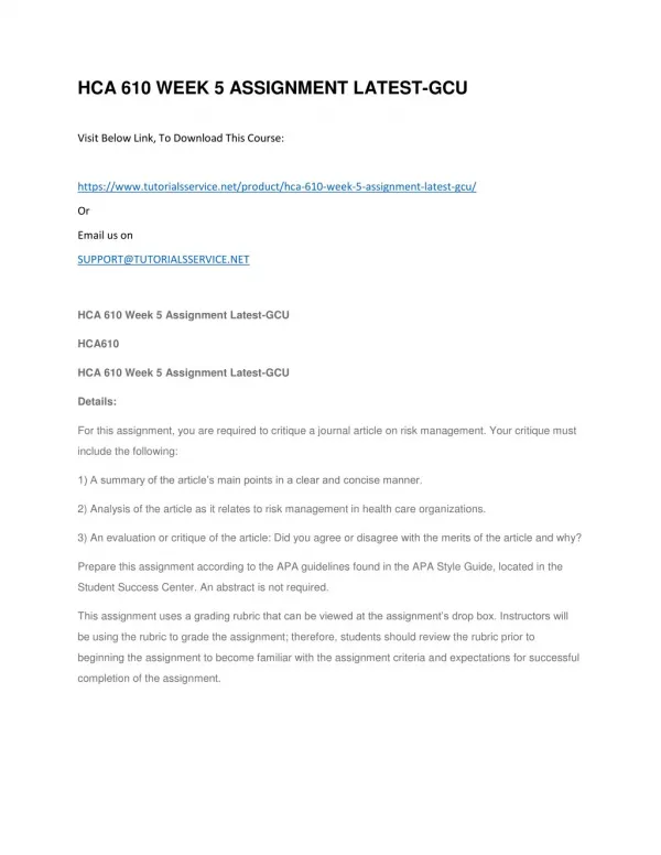hca 610 week 5 assignment latest gcu
