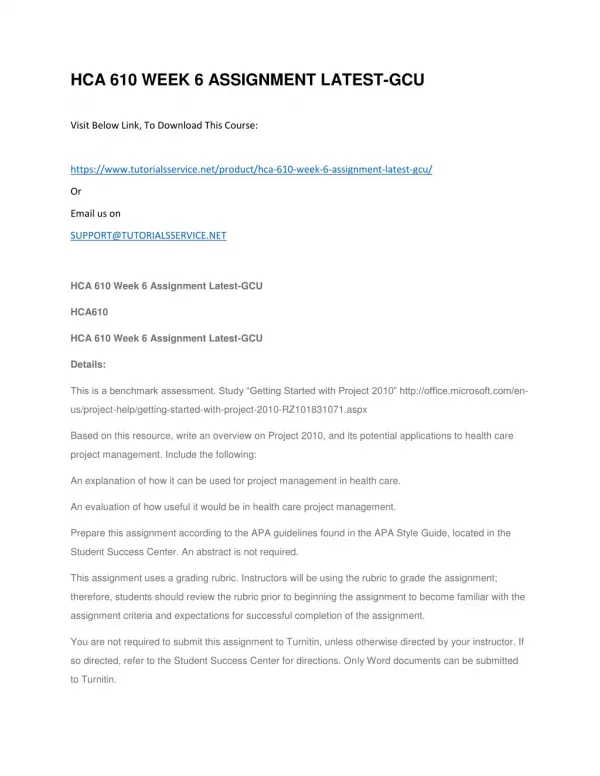 hca 610 week 6 assignment latest gcu