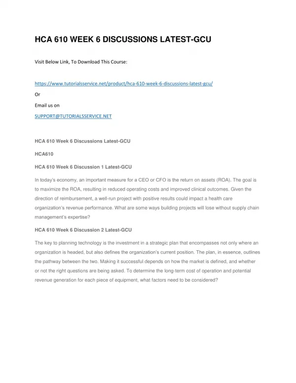 hca 610 week 6 discussions latest gcu