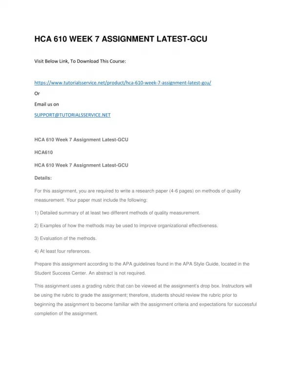 hca 610 week 7 assignment latest gcu