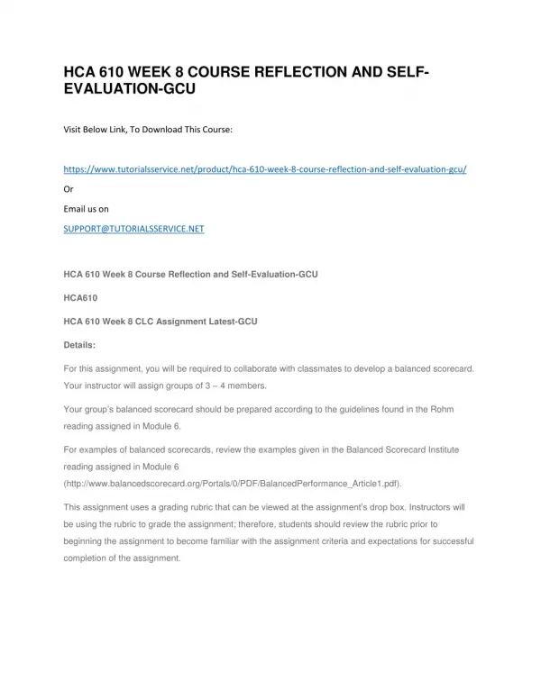 hca 610 week 8 course reflection and self