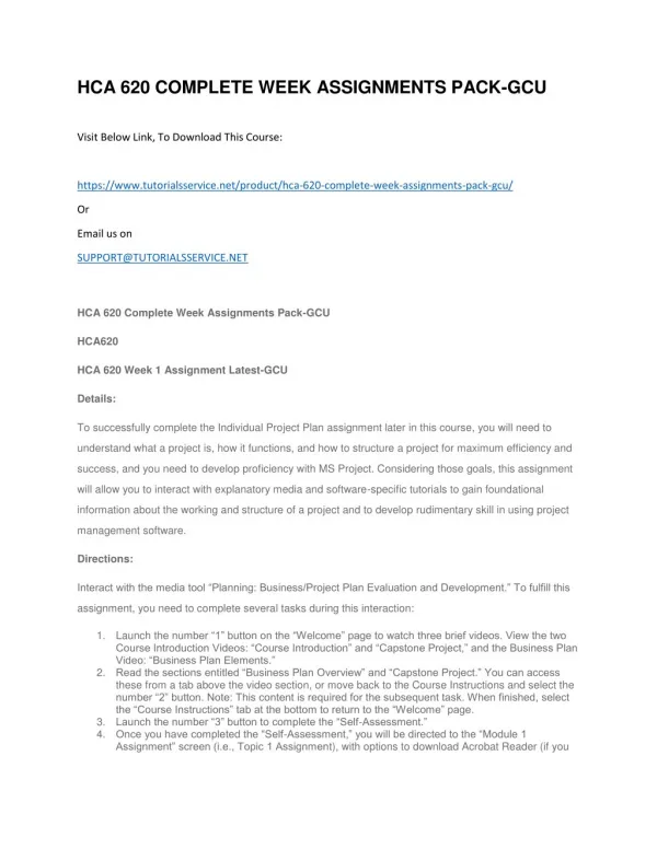 hca 620 complete week assignments pack gcu