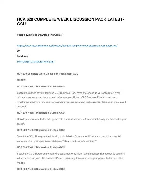 hca 620 complete week discussion pack latest gcu