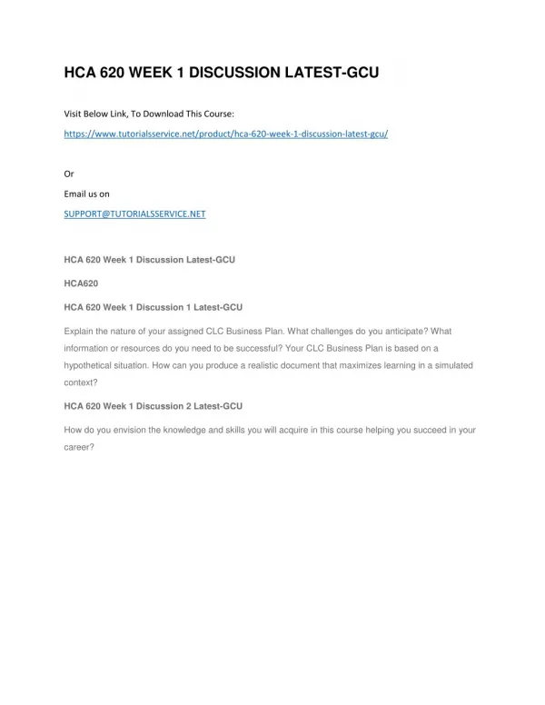 hca 620 week 1 discussion latest gcu