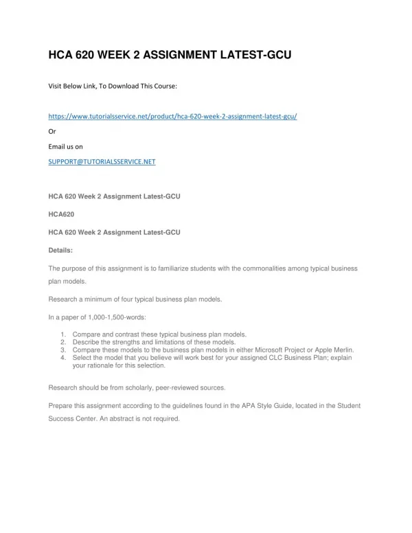 hca 620 week 2 assignment latest gcu