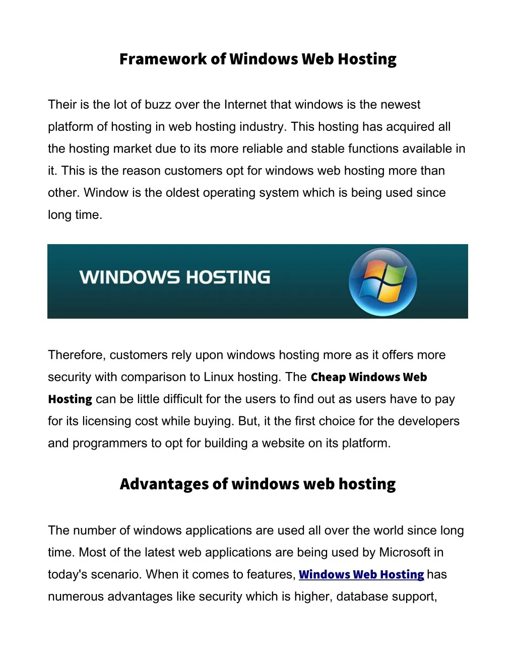 framework of windows web hosting