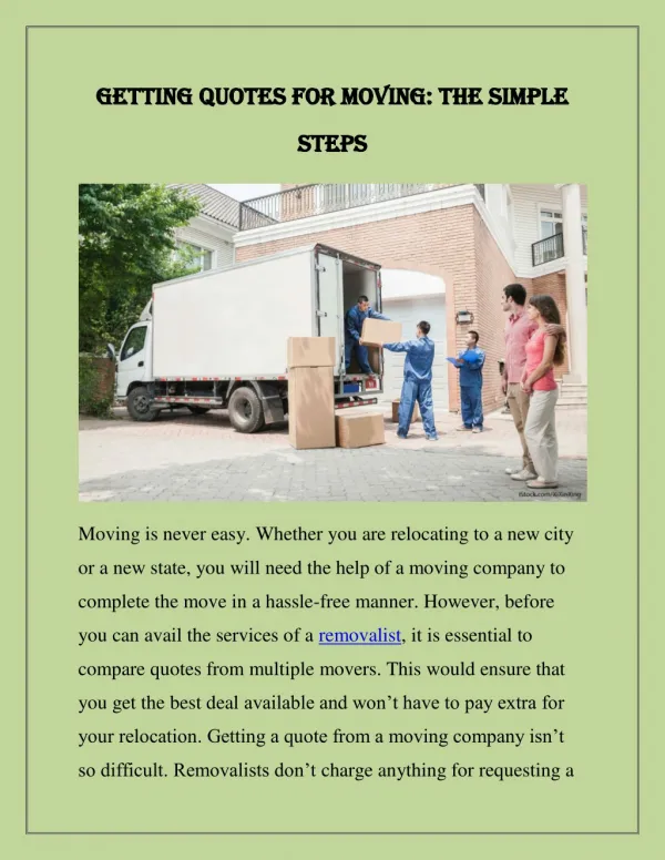 Getting Quotes for Moving the Simple Steps