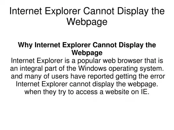 Internet Explorer cannot Display the Webpage