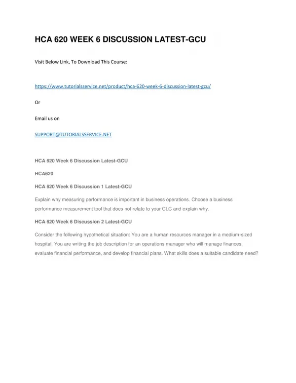 hca 620 week 6 discussion latest gcu