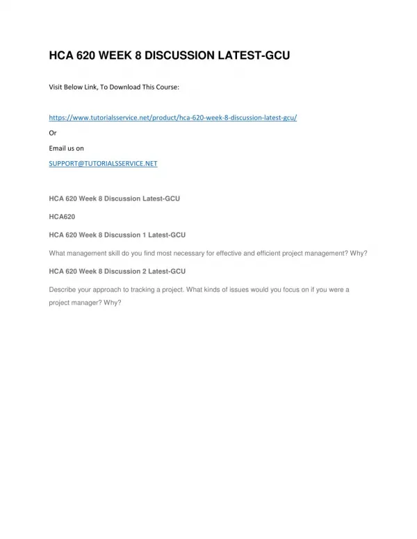 hca 620 week 8 discussion latest gcu