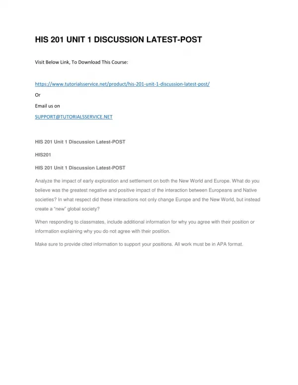 his 201 unit 1 discussion latest post