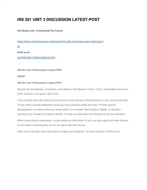 his 201 unit 3 discussion latest post