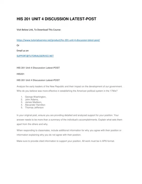 his 201 unit 4 discussion latest post
