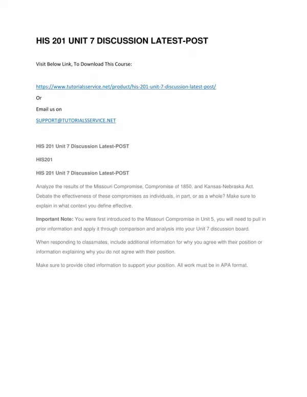 his 201 unit 7 discussion latest post