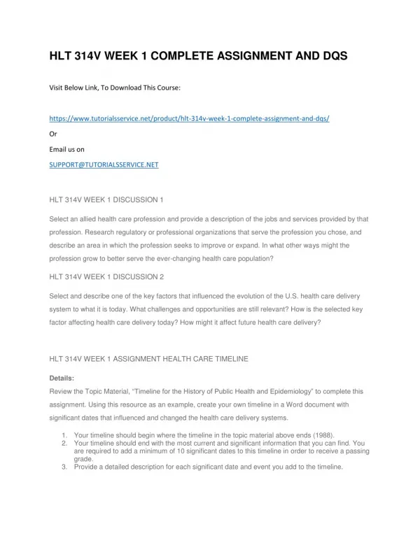 hlt 314v week 1 complete assignment and dqs