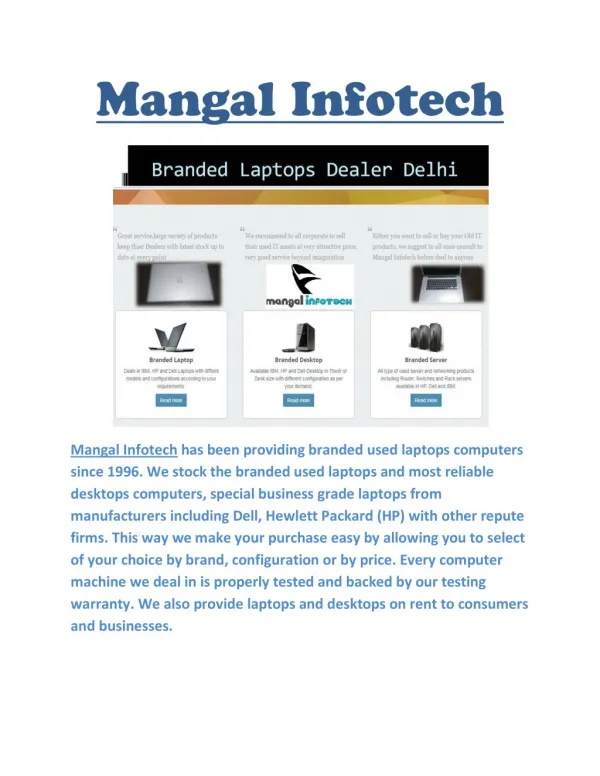 old servers buyer in bangalore- Mangal Infotech