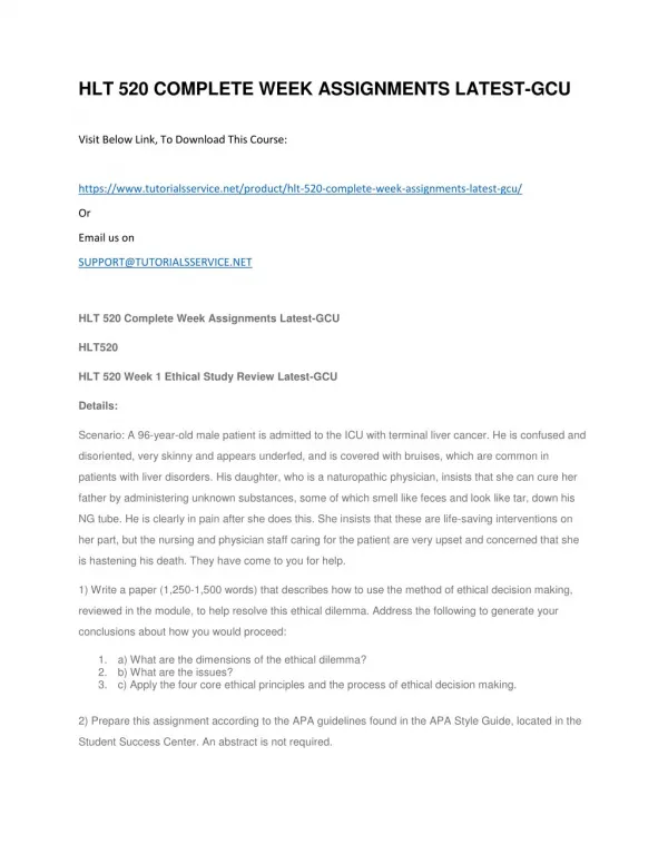 hlt 520 complete week assignments latest gcu