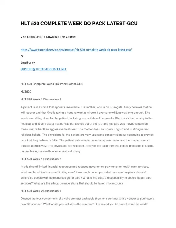 hlt 520 complete week dq pack latest gcu