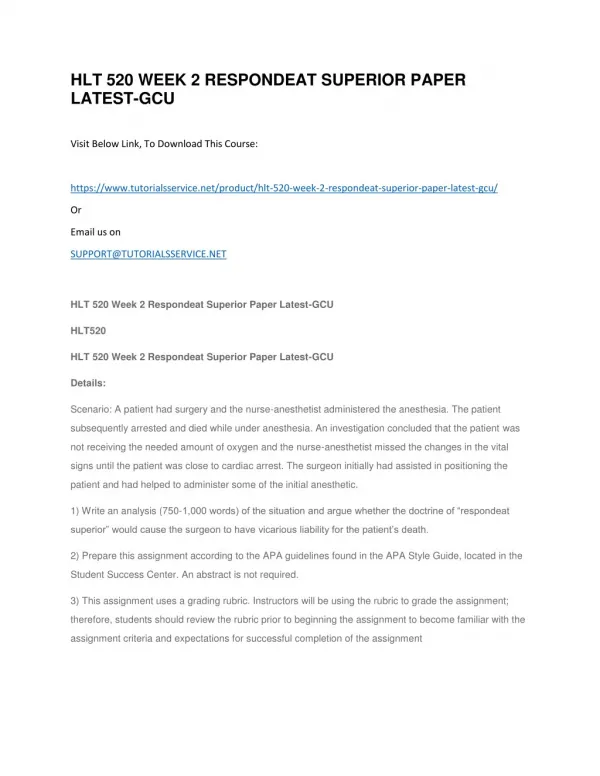 hlt 520 week 2 respondeat superior paper latest